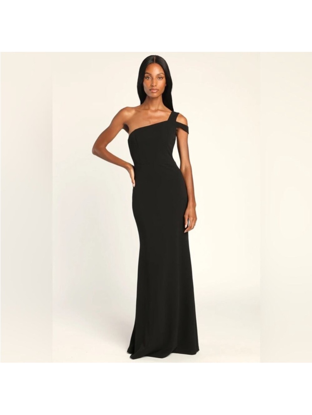 NWT - Lulus Make an Entrance Black One-Shoulder Mermaid Maxi Dress Cocktail Gown